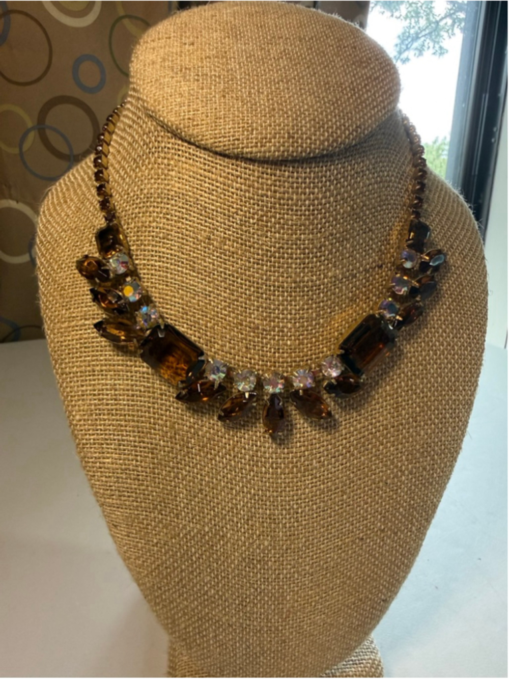 Vintage 1950-60s Brown Rhinestone Choker Necklace